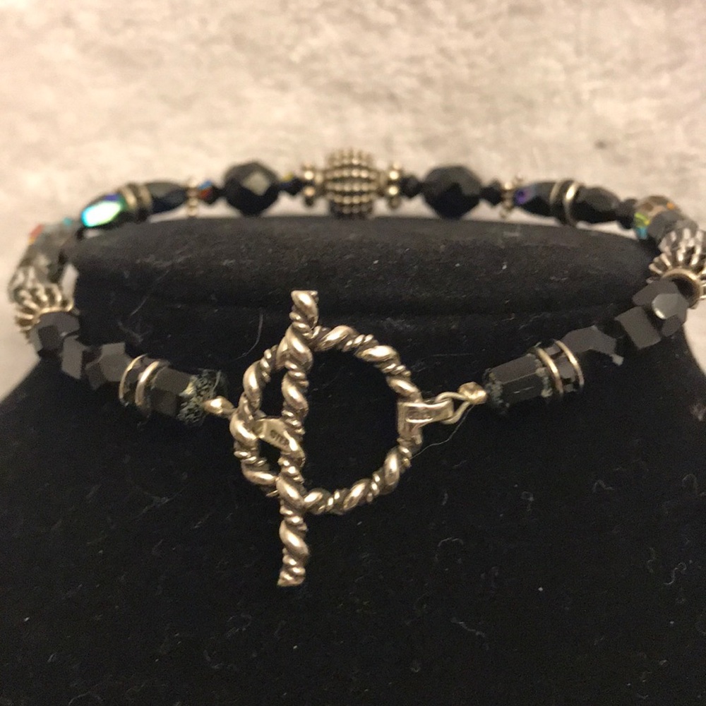 Sterling silver and black crystal toggle bracelet